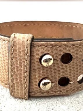 Coach Beige Textured Leather Studded Bracelet